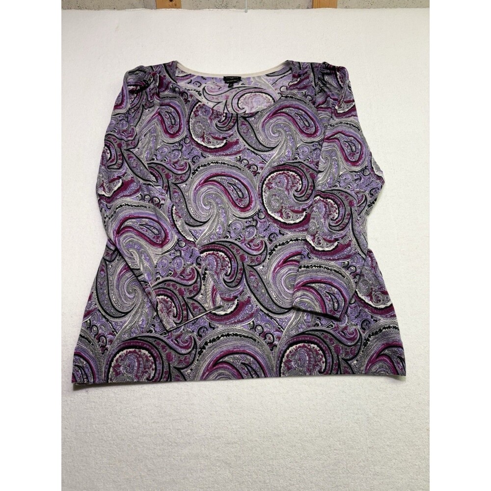 Talbots GATHERED SHOULDER MERINO Wo SWEATER - PAISLEY Purple- 1X